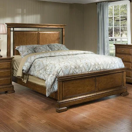 Transitional Queen Panel Bed with Metal Accents